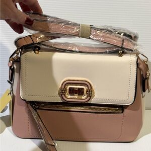 NWT Elegant Pink and White Spacious Handbag - Includes Crossbody Strap